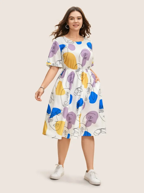 Colorblock Contrast Graffiti Elastic Waist Dress sold by Bloomchic