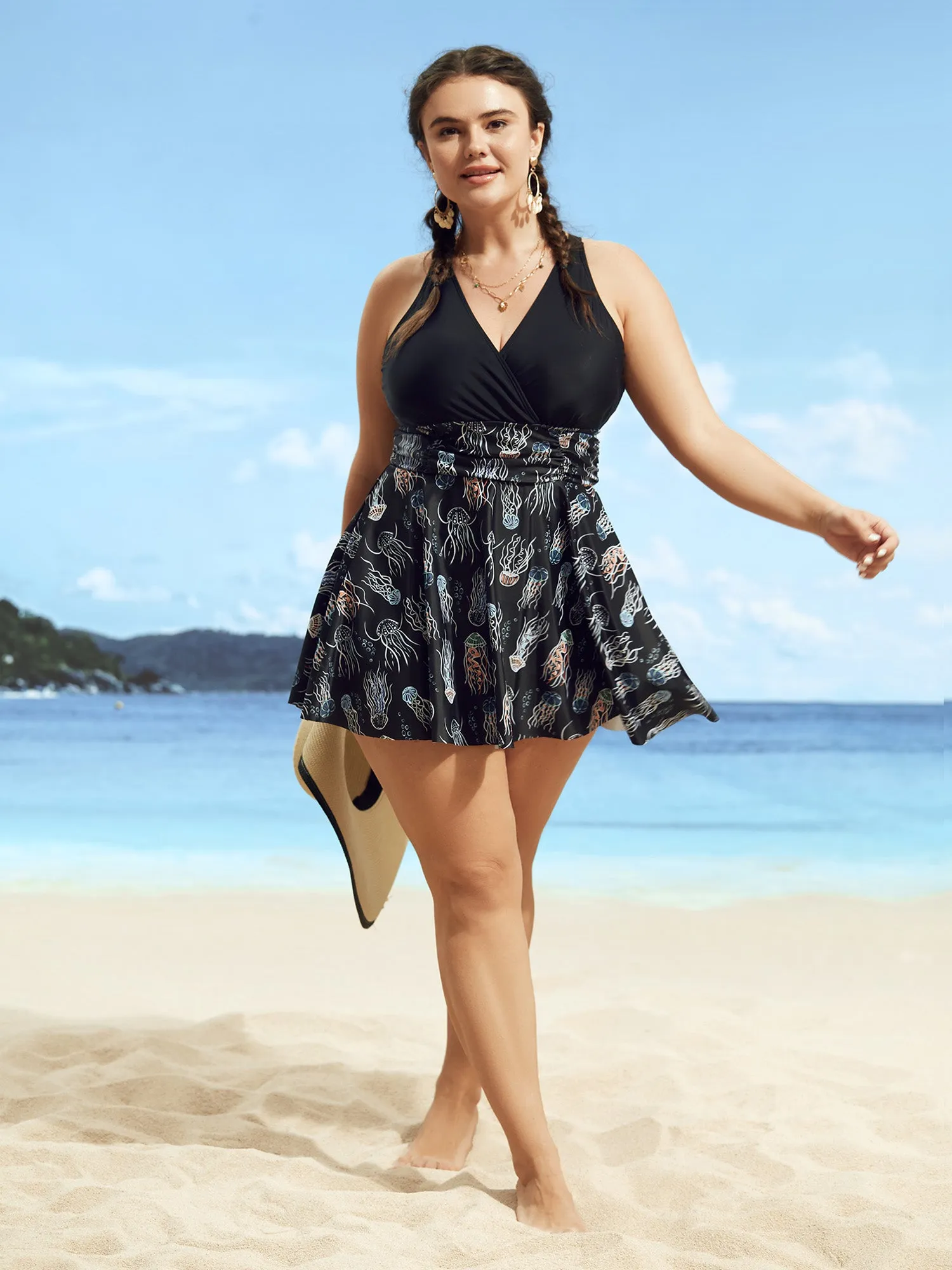 Marine Elements Patchwork Ruched Swim Dress sold by Bloomchic product image thumbnail 3