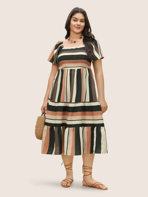 Patchwork Striped Shirred Pocket Dress sold by Bloomchic