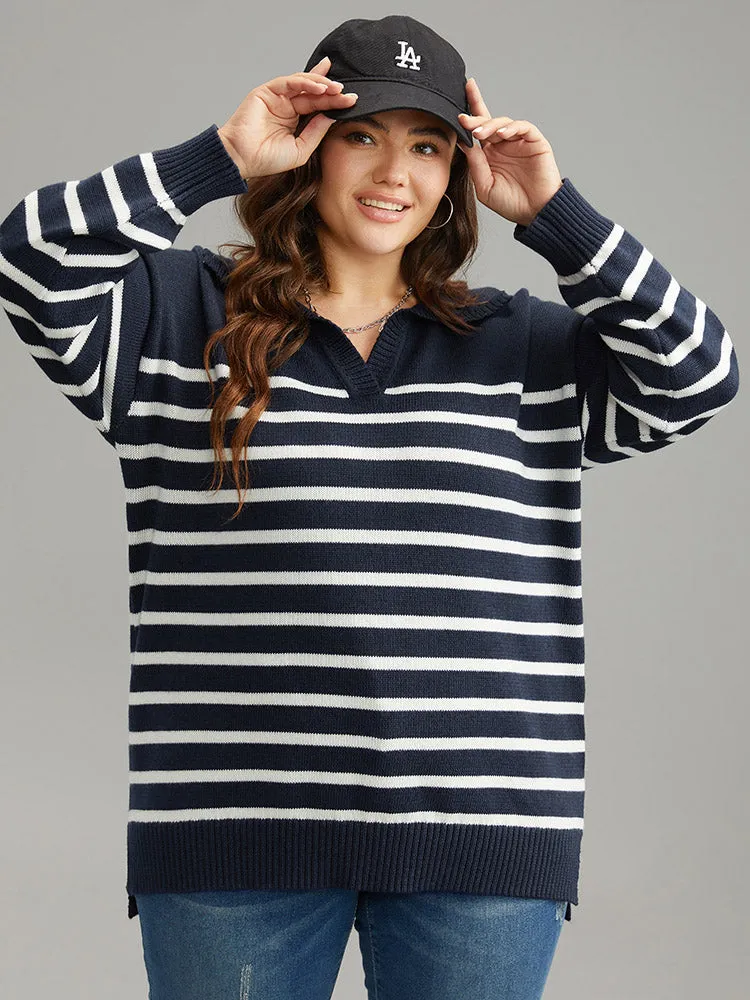 Polo Striped Print Split Side Pullover sold by Bloomchic