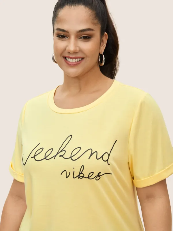 Positive Slogan Print Cuffed Sleeve T-shirt sold by Bloomchic