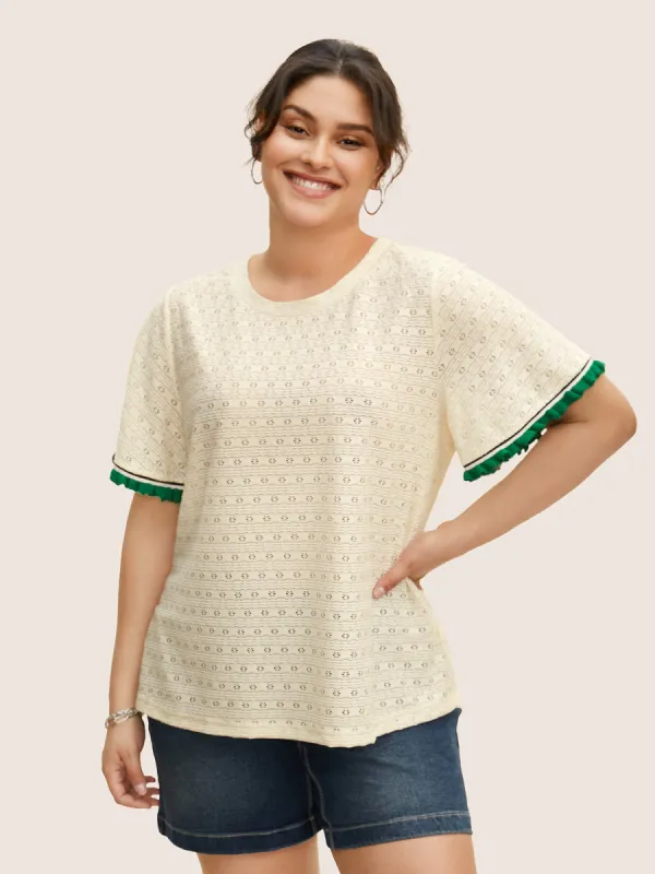 Broderie Anglaise Contrast Patchwork Ruffles T-shirt sold by Bloomchic