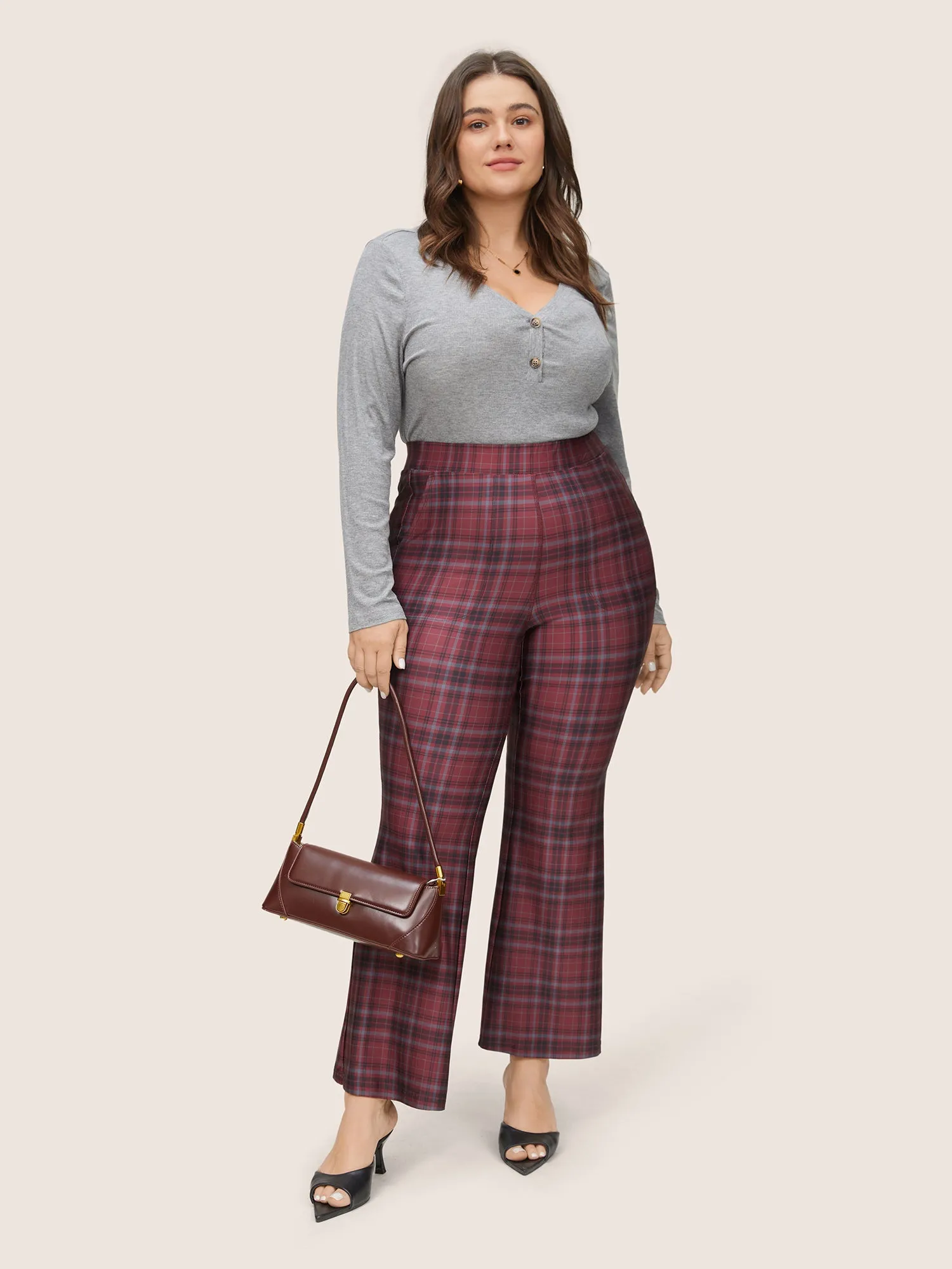 Plaid Pocket Elastic Waist Bootcut Leggings sold by Bloomchic product image thumbnail 3