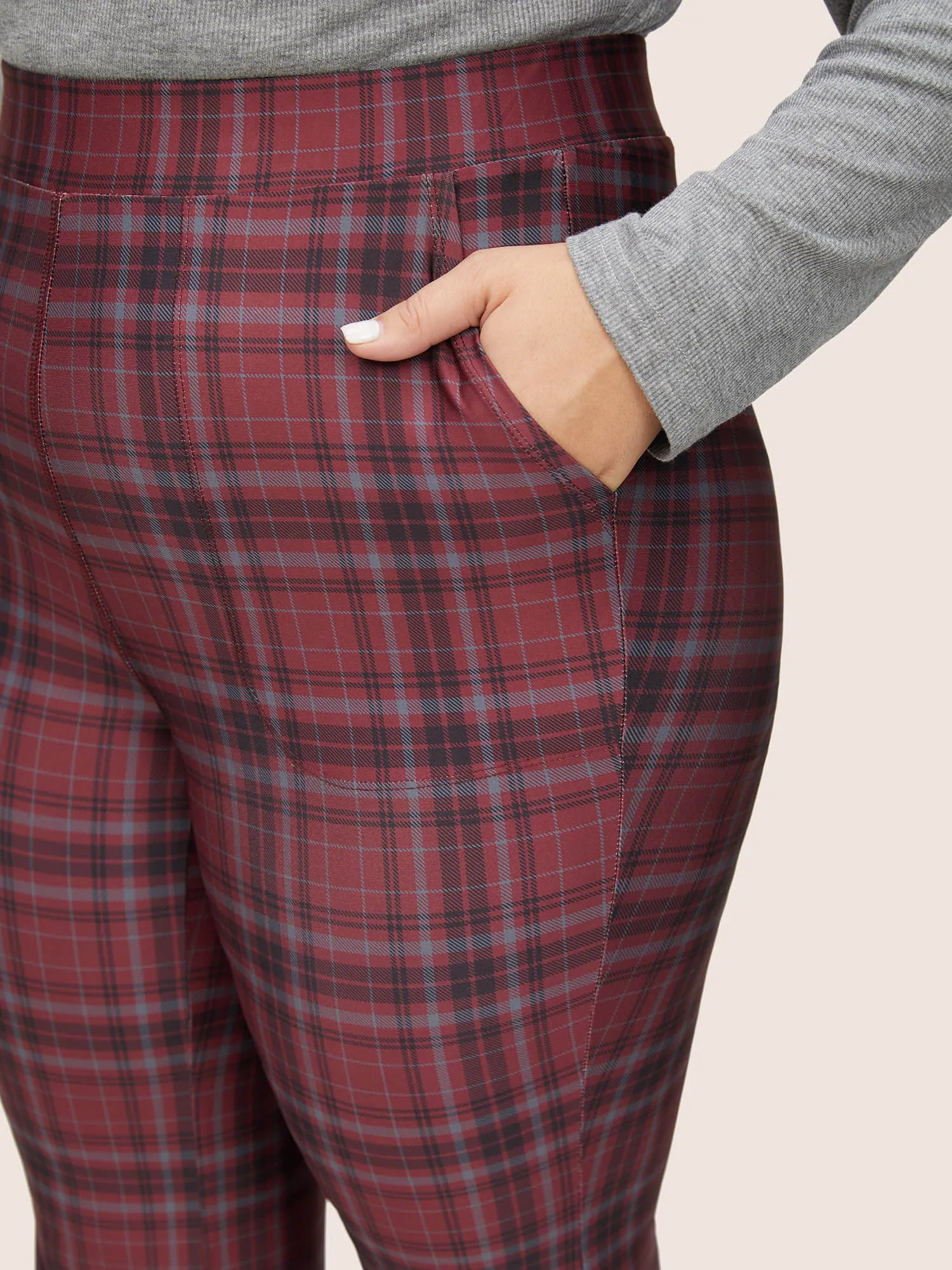 Plaid Pocket Elastic Waist Bootcut Leggings sold by Bloomchic product image thumbnail 4