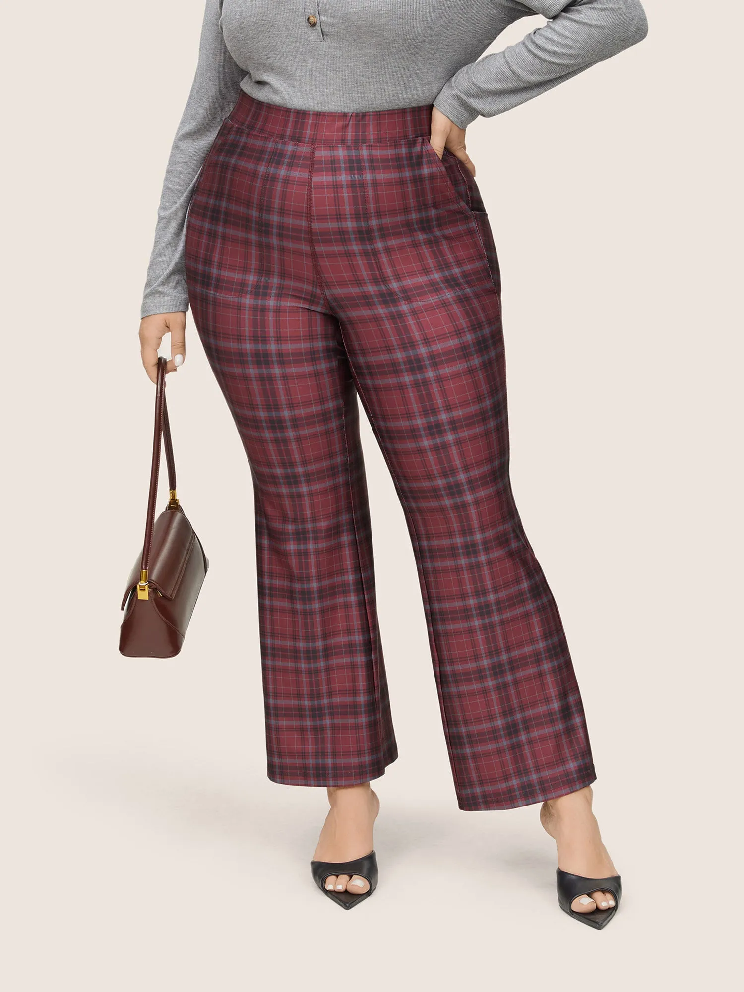 Plaid Pocket Elastic Waist Bootcut Leggings sold by Bloomchic