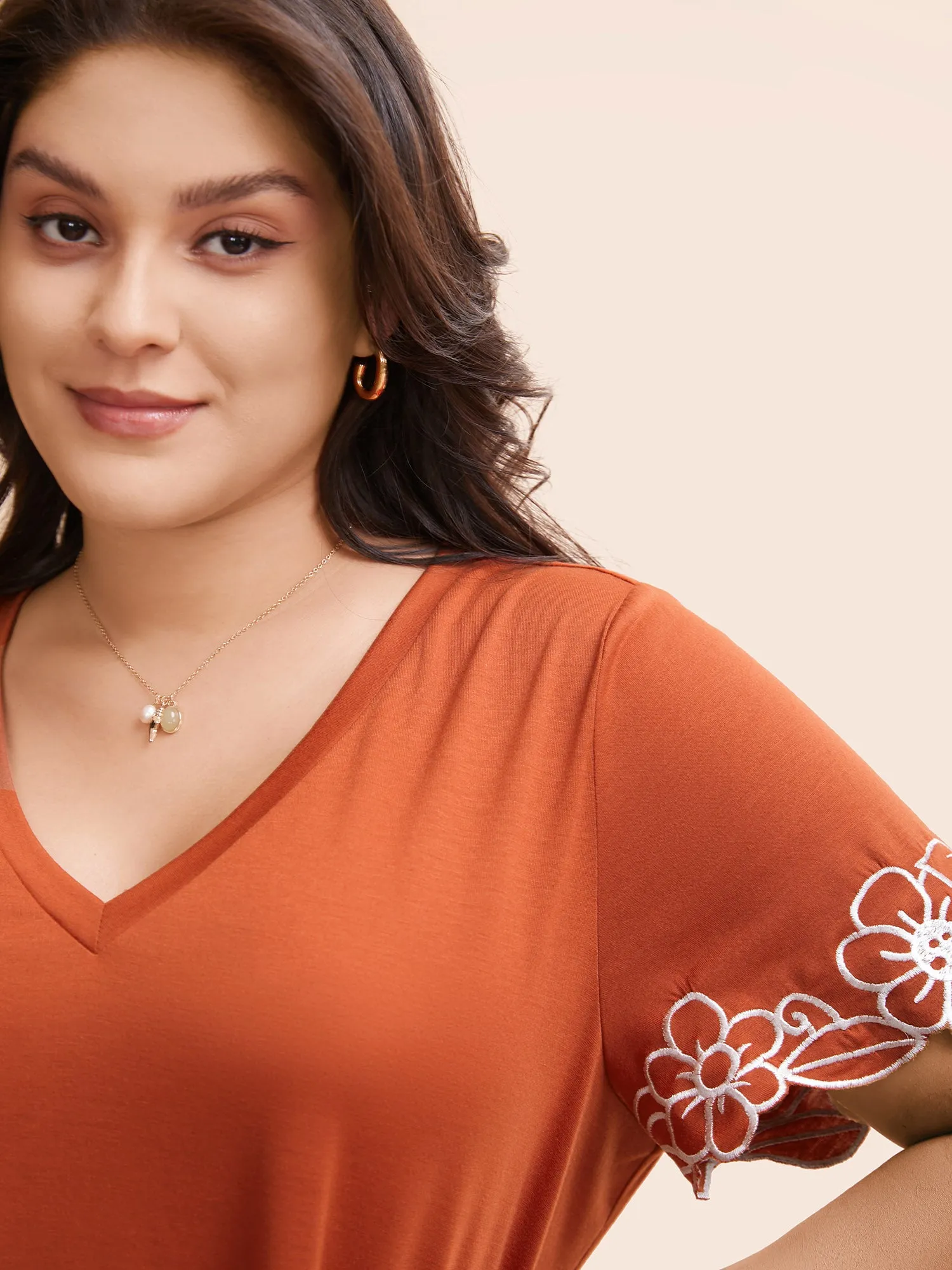 V Neck Floral Embroidered T-shirt sold by Bloomchic product image thumbnail 2