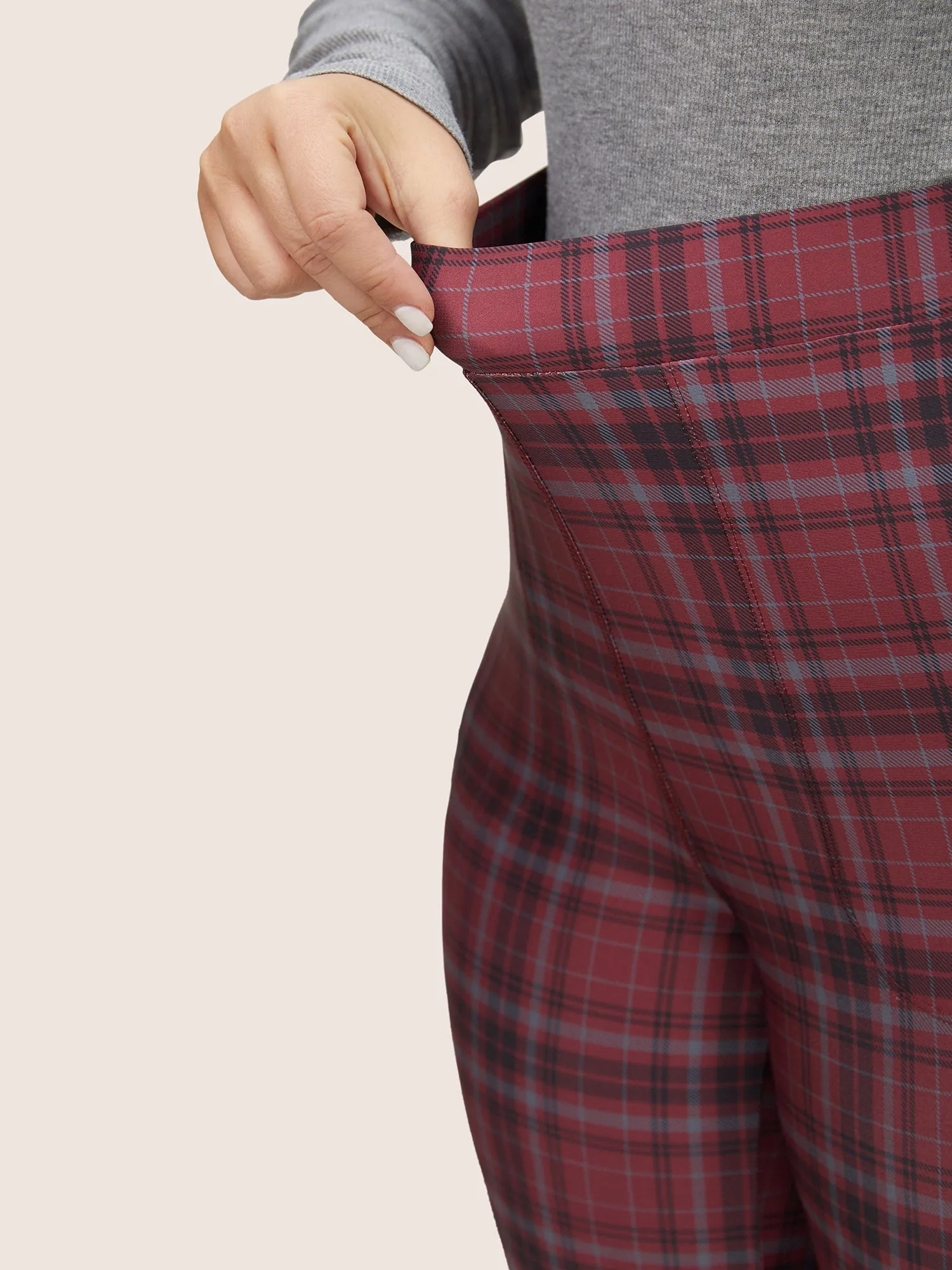 Plaid Pocket Elastic Waist Bootcut Leggings sold by Bloomchic product image thumbnail 5