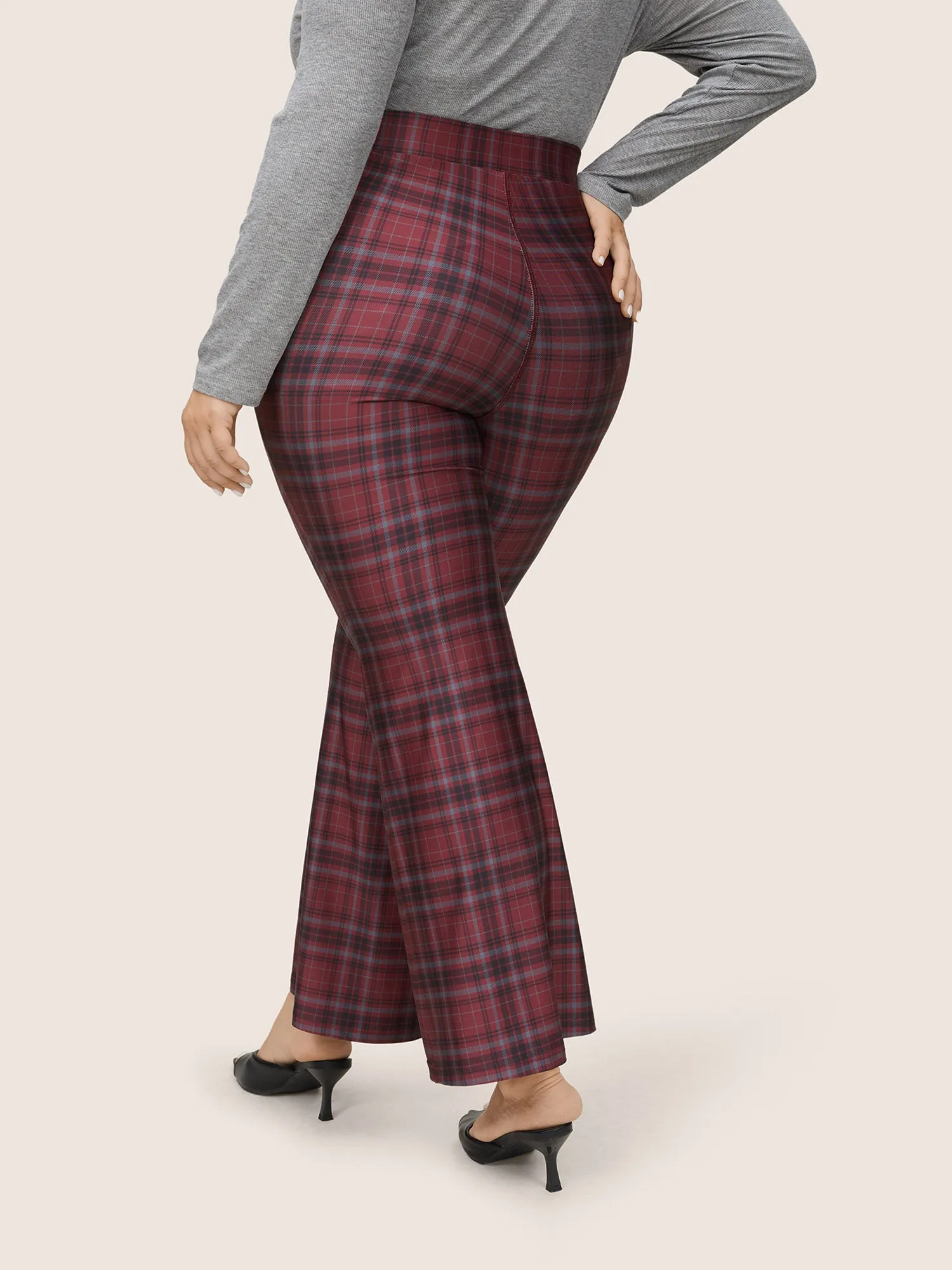 Plaid Pocket Elastic Waist Bootcut Leggings sold by Bloomchic product image thumbnail 2
