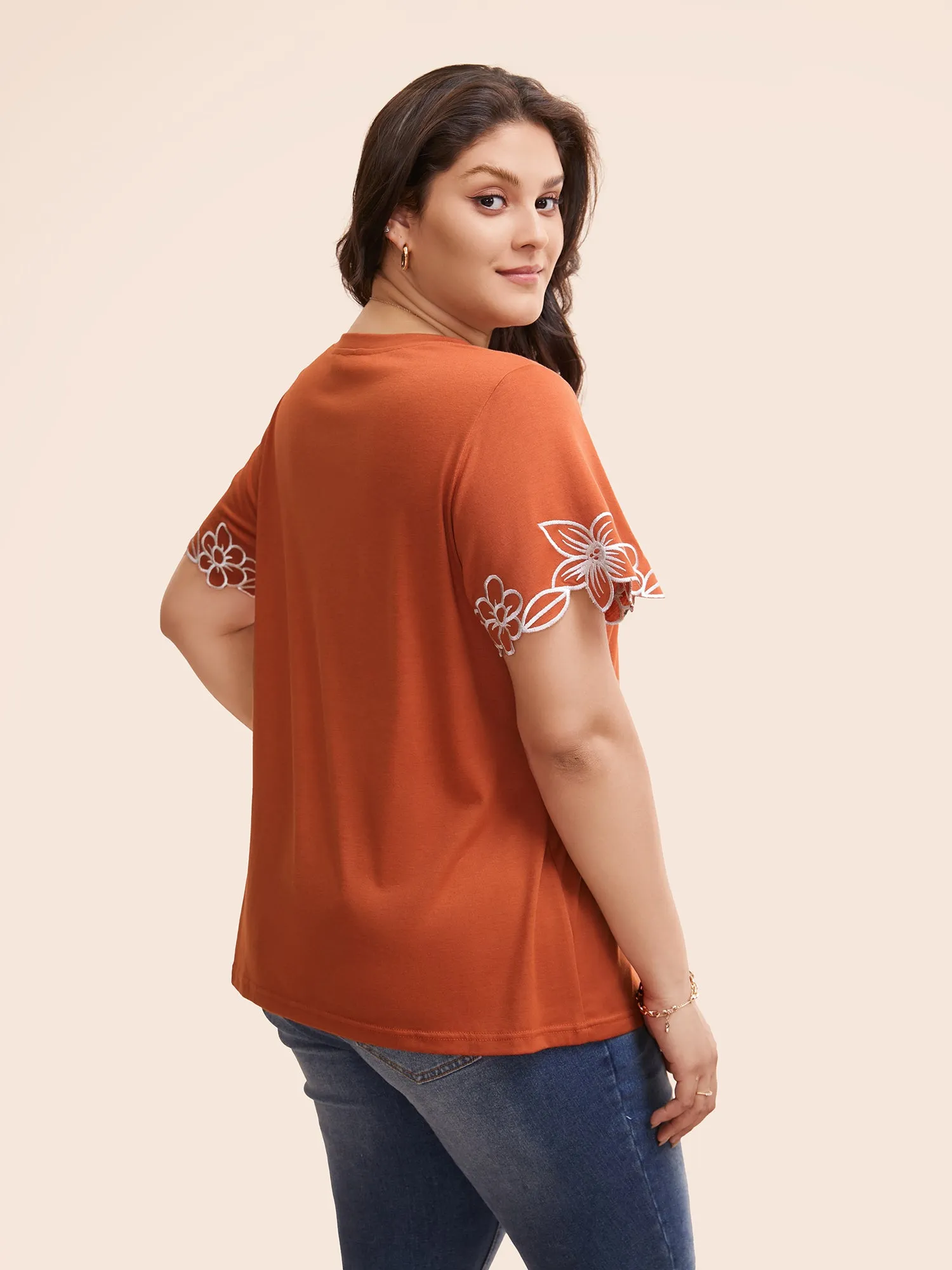 V Neck Floral Embroidered T-shirt sold by Bloomchic product image thumbnail 4