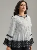 Dot Striped Contrast Lace Elastic Waist Blouse sold by Bloomchic