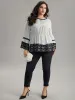Dot Striped Contrast Lace Elastic Waist Blouse sold by Bloomchic