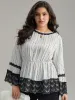 Dot Striped Contrast Lace Elastic Waist Blouse sold by Bloomchic