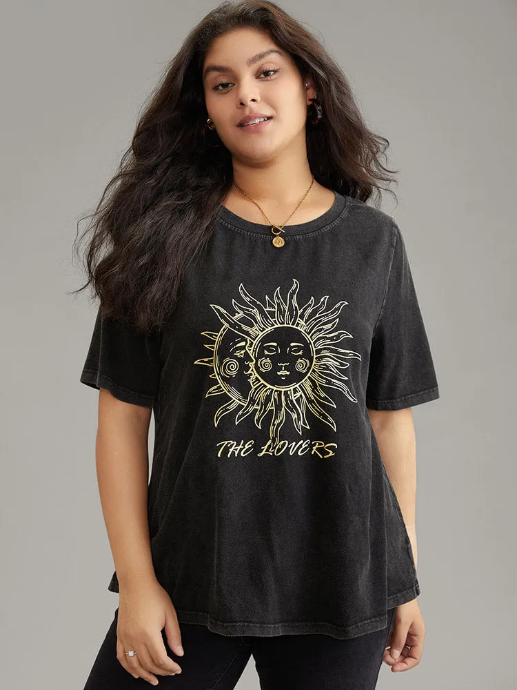 Vintage Horoscope Print Crew Neck T-shirt sold by Bloomchic