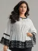 Dot Striped Contrast Lace Elastic Waist Blouse sold by Bloomchic