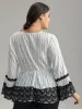 Dot Striped Contrast Lace Elastic Waist Blouse sold by Bloomchic