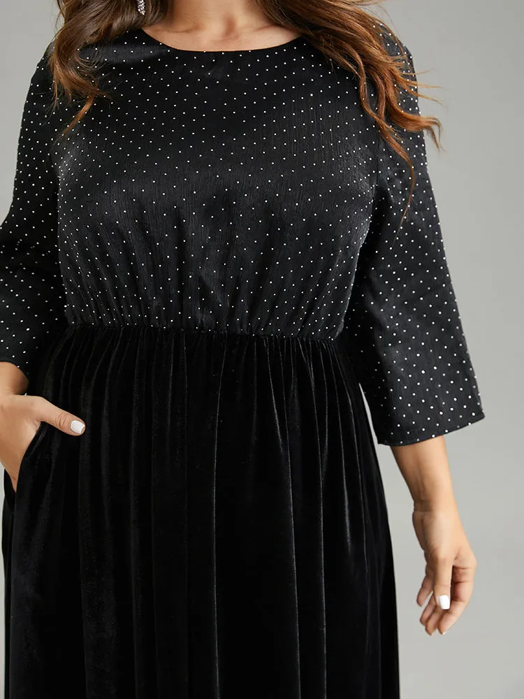 Rhinestone Patchwork Velvet Elastic Waist Dress sold by Bloomchic product image thumbnail 5