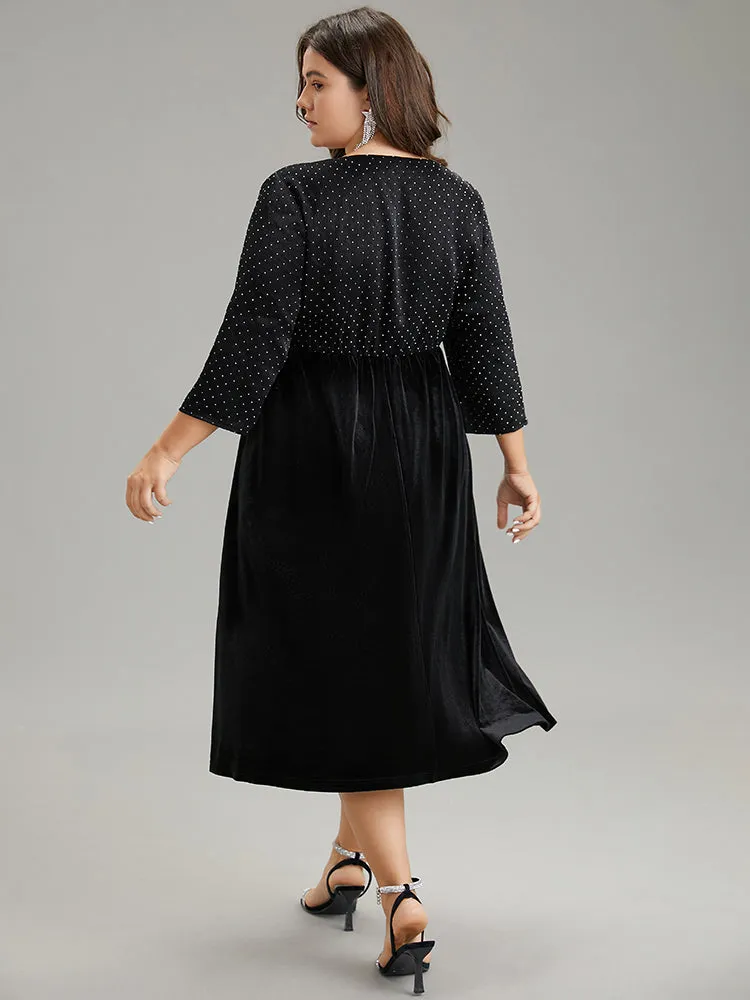 Rhinestone Patchwork Velvet Elastic Waist Dress sold by Bloomchic product image thumbnail 3