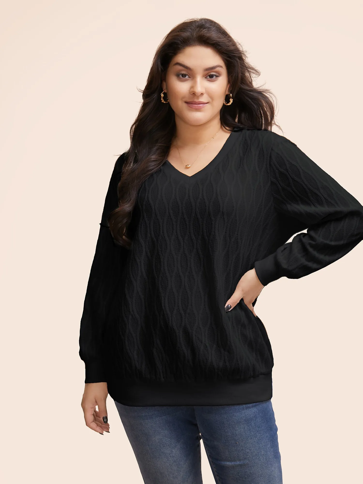 Rib Knit Plain Elastic Cuffs Sweatshirt sold by Bloomchic