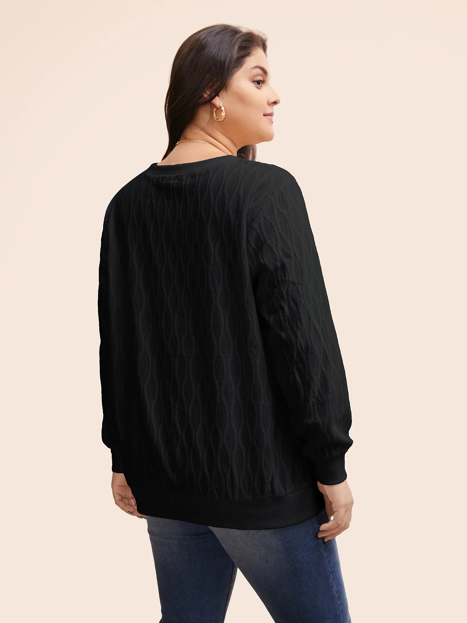 Rib Knit Plain Elastic Cuffs Sweatshirt sold by Bloomchic product image thumbnail 4