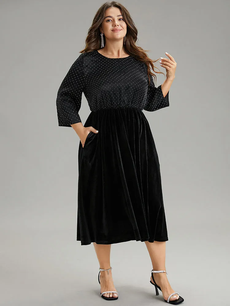 Rhinestone Patchwork Velvet Elastic Waist Dress sold by Bloomchic product image thumbnail 4