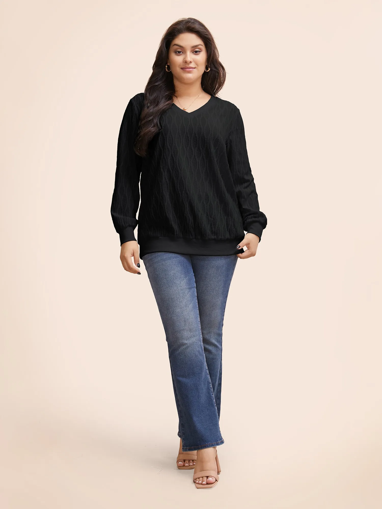 Rib Knit Plain Elastic Cuffs Sweatshirt sold by Bloomchic product image thumbnail 2