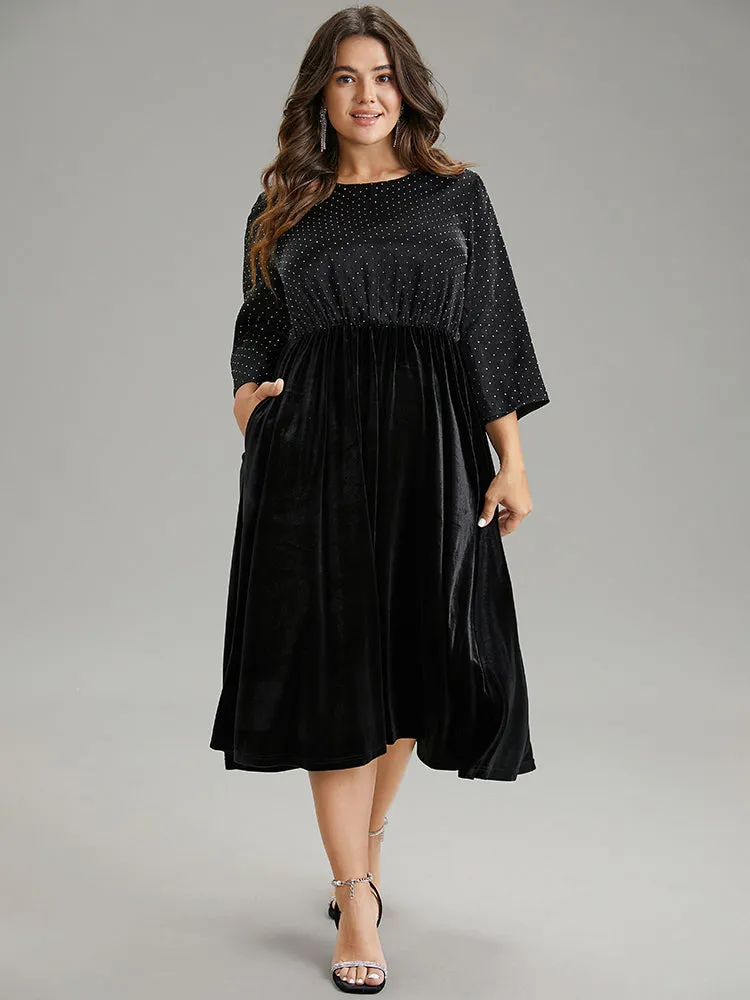 Rhinestone Patchwork Velvet Elastic Waist Dress sold by Bloomchic