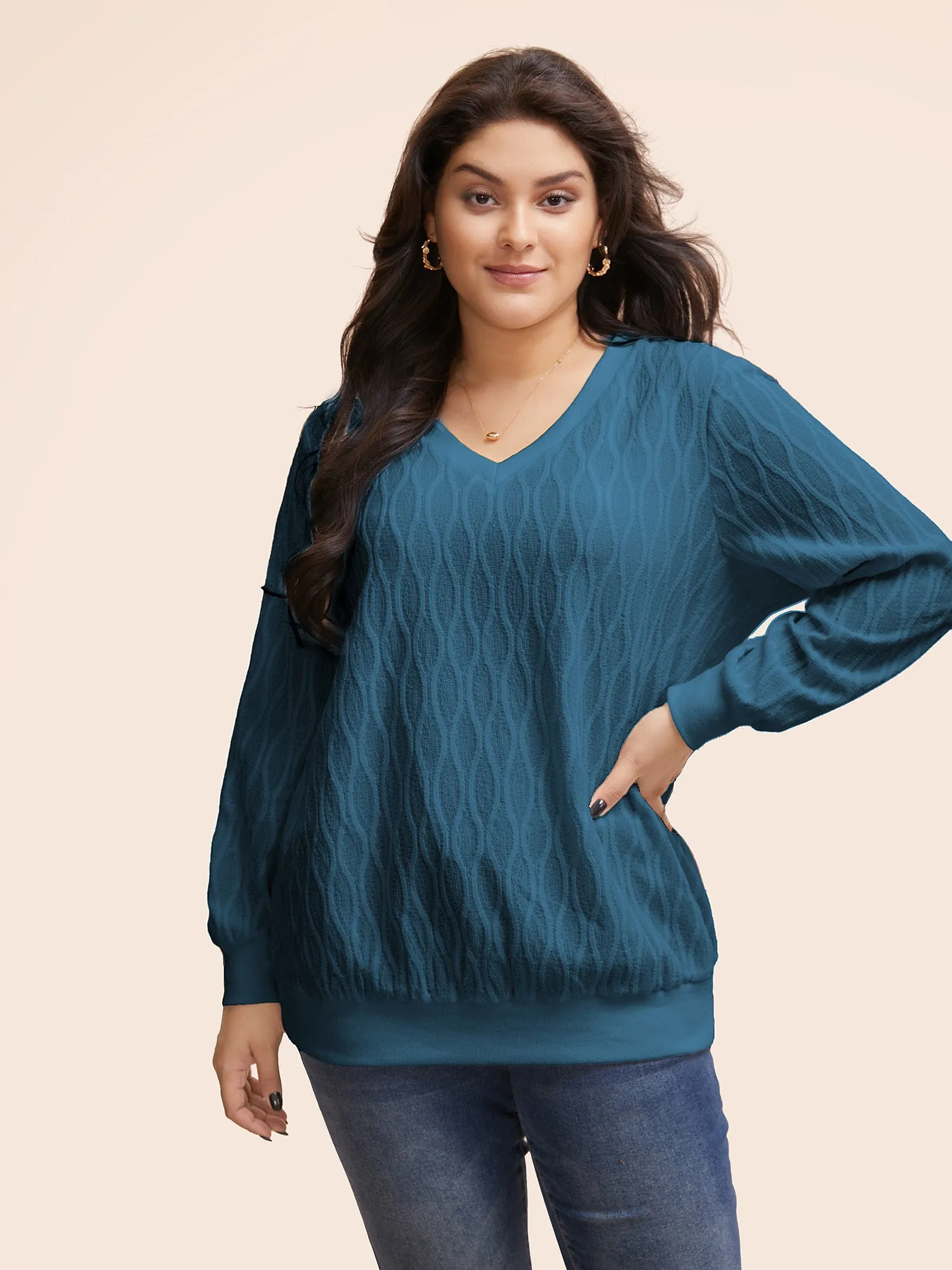 Rib Knit Plain Elastic Cuffs Sweatshirt sold by Bloomchic product image thumbnail 5