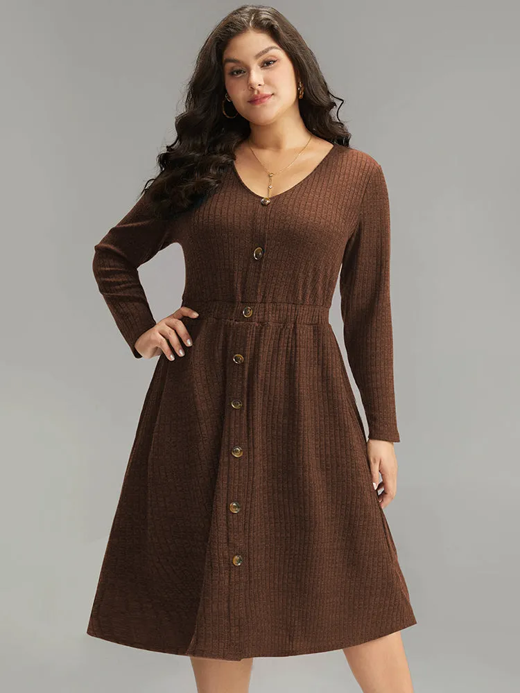 Rib Knit Button Detail Pocket Dress sold by Bloomchic product image thumbnail 2