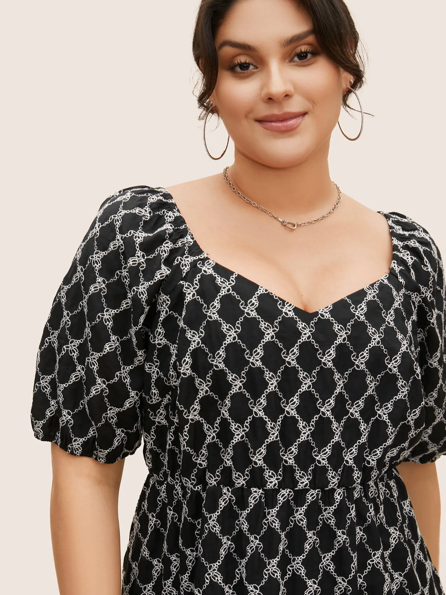 Embroidered Heart Neckline Lantern Sleeve Blouse sold by Bloomchic product image thumbnail 3