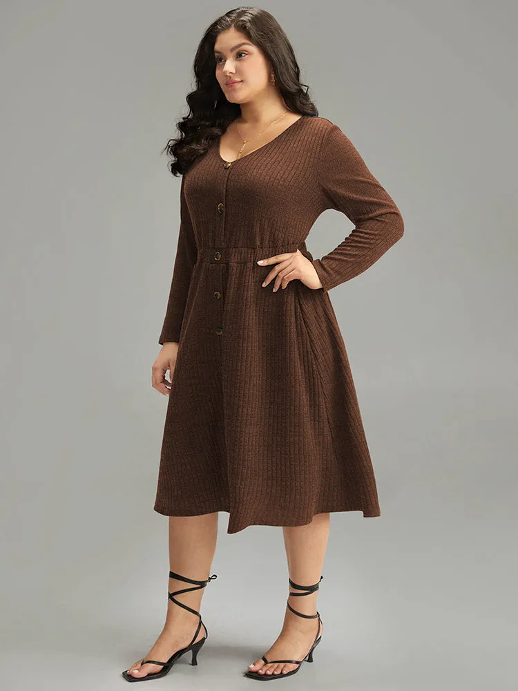 Rib Knit Button Detail Pocket Dress sold by Bloomchic product image thumbnail 4