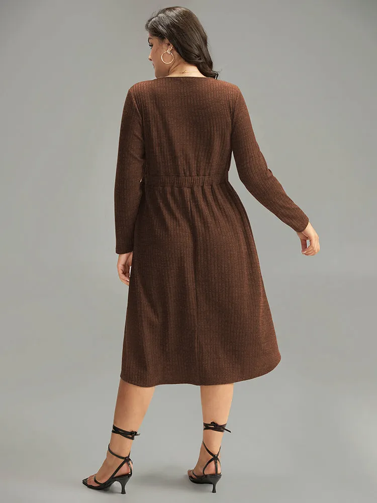 Rib Knit Button Detail Pocket Dress sold by Bloomchic product image thumbnail 3