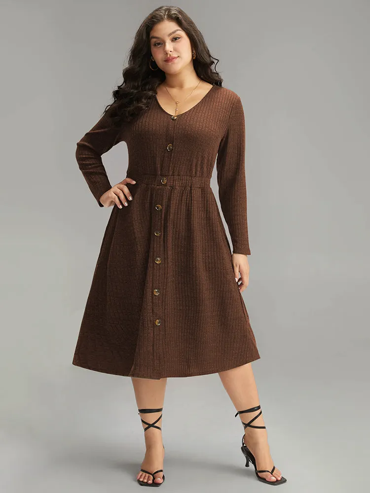 Rib Knit Button Detail Pocket Dress sold by Bloomchic