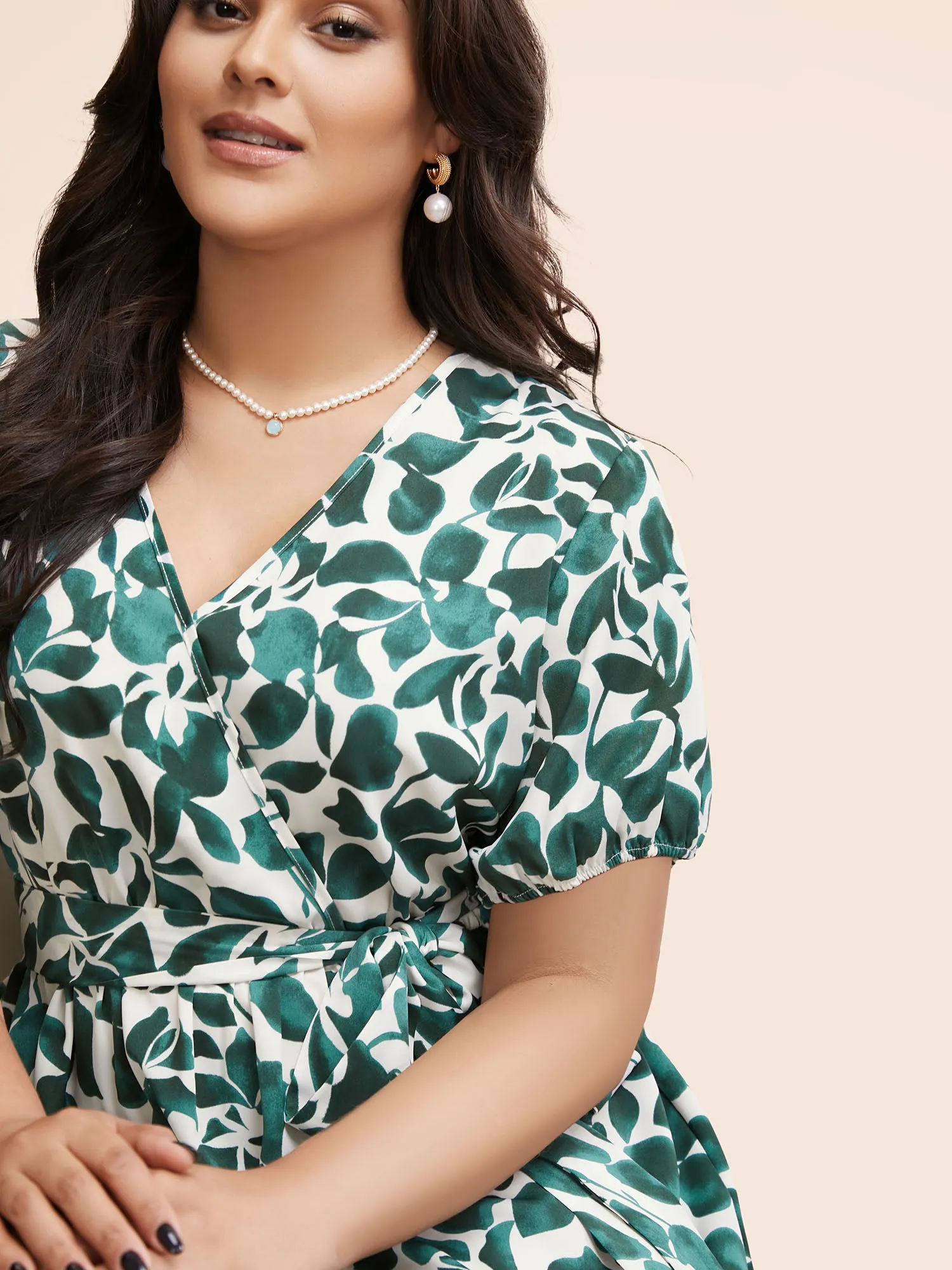 Overlap Collar Silhouette Floral Print Ruffles Dress sold by Bloomchic product image thumbnail 2
