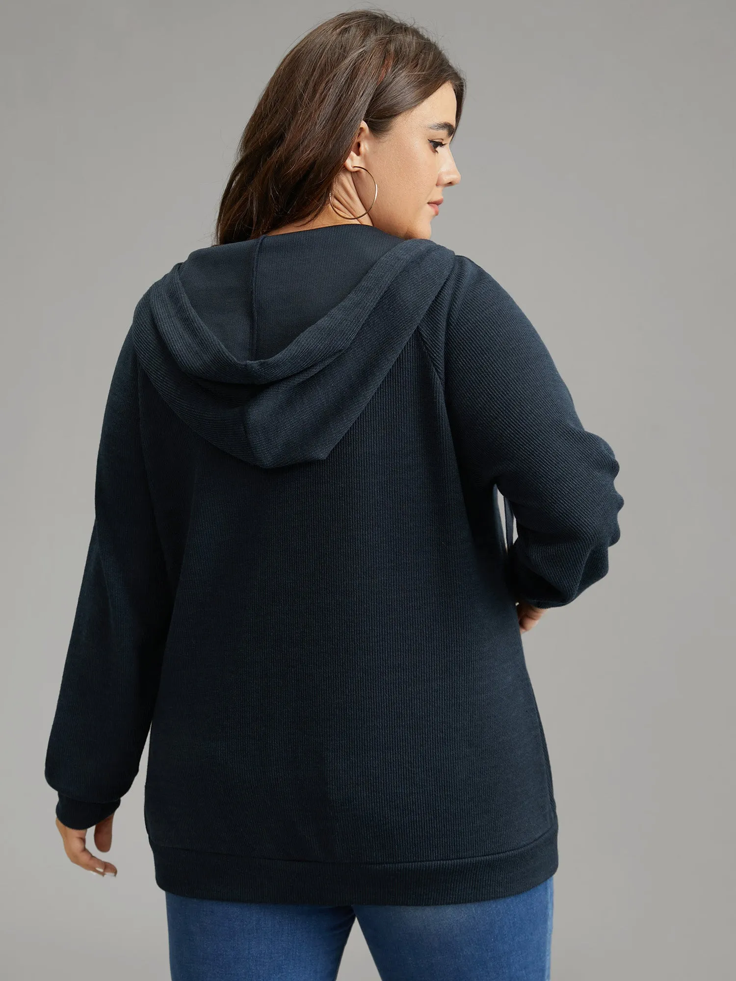 Rib Knit Raglan Sleeve Hooded Drawstring Sweatshirt sold by Bloomchic product image thumbnail 2