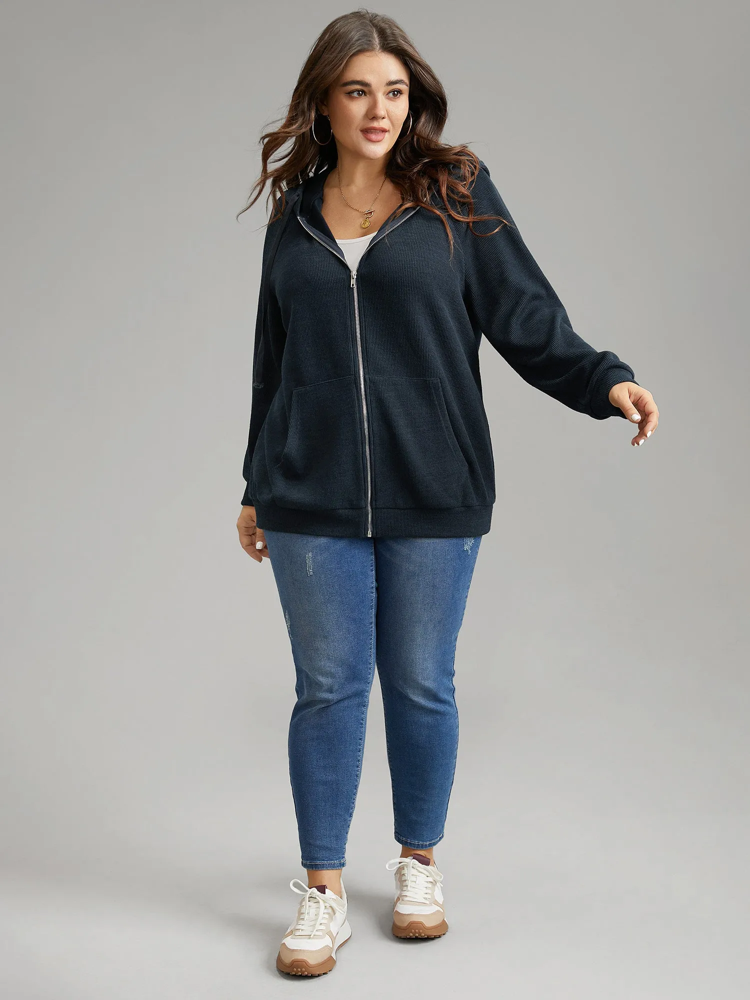 Rib Knit Raglan Sleeve Hooded Drawstring Sweatshirt sold by Bloomchic product image thumbnail 3