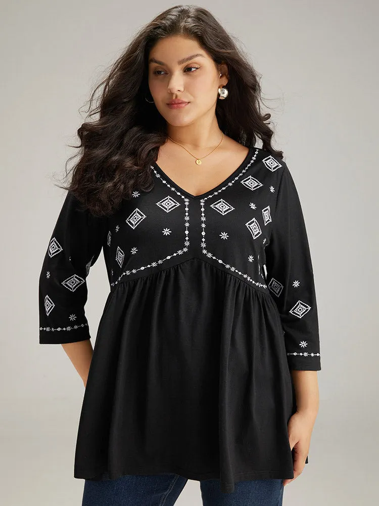 Bandana Embroidered V Neck Gathered T-shirt sold by Bloomchic product image thumbnail 5