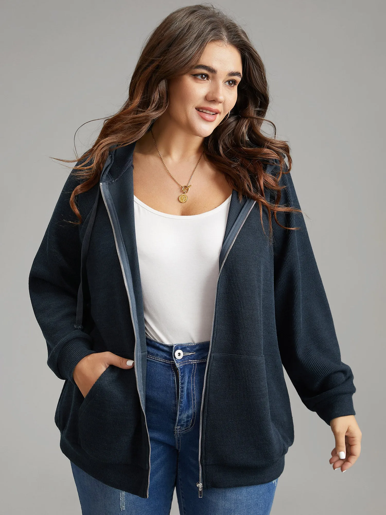 Rib Knit Raglan Sleeve Hooded Drawstring Sweatshirt sold by Bloomchic