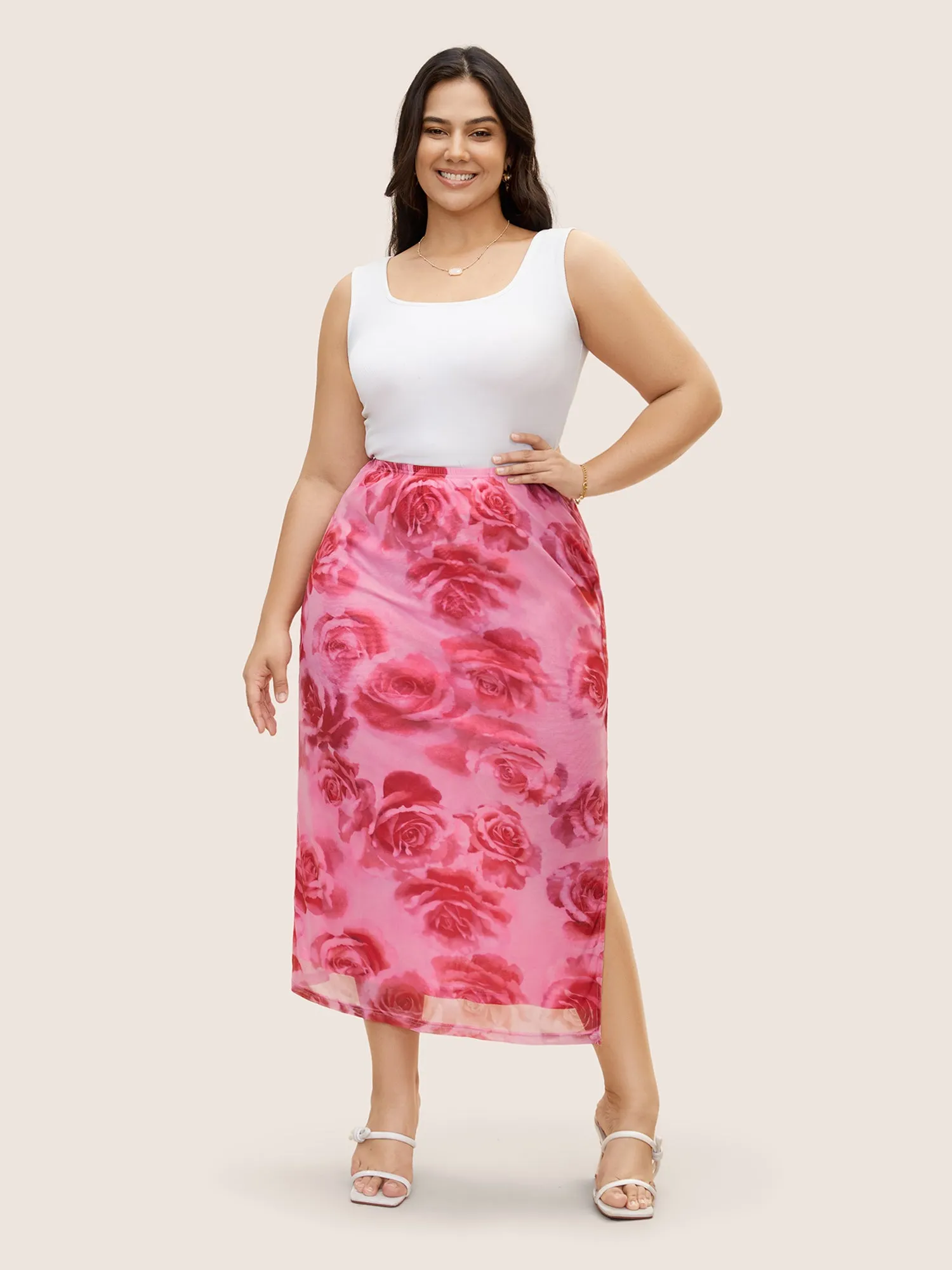 Floral Mesh Split Side Cropped Skirt sold by Bloomchic product image thumbnail 2