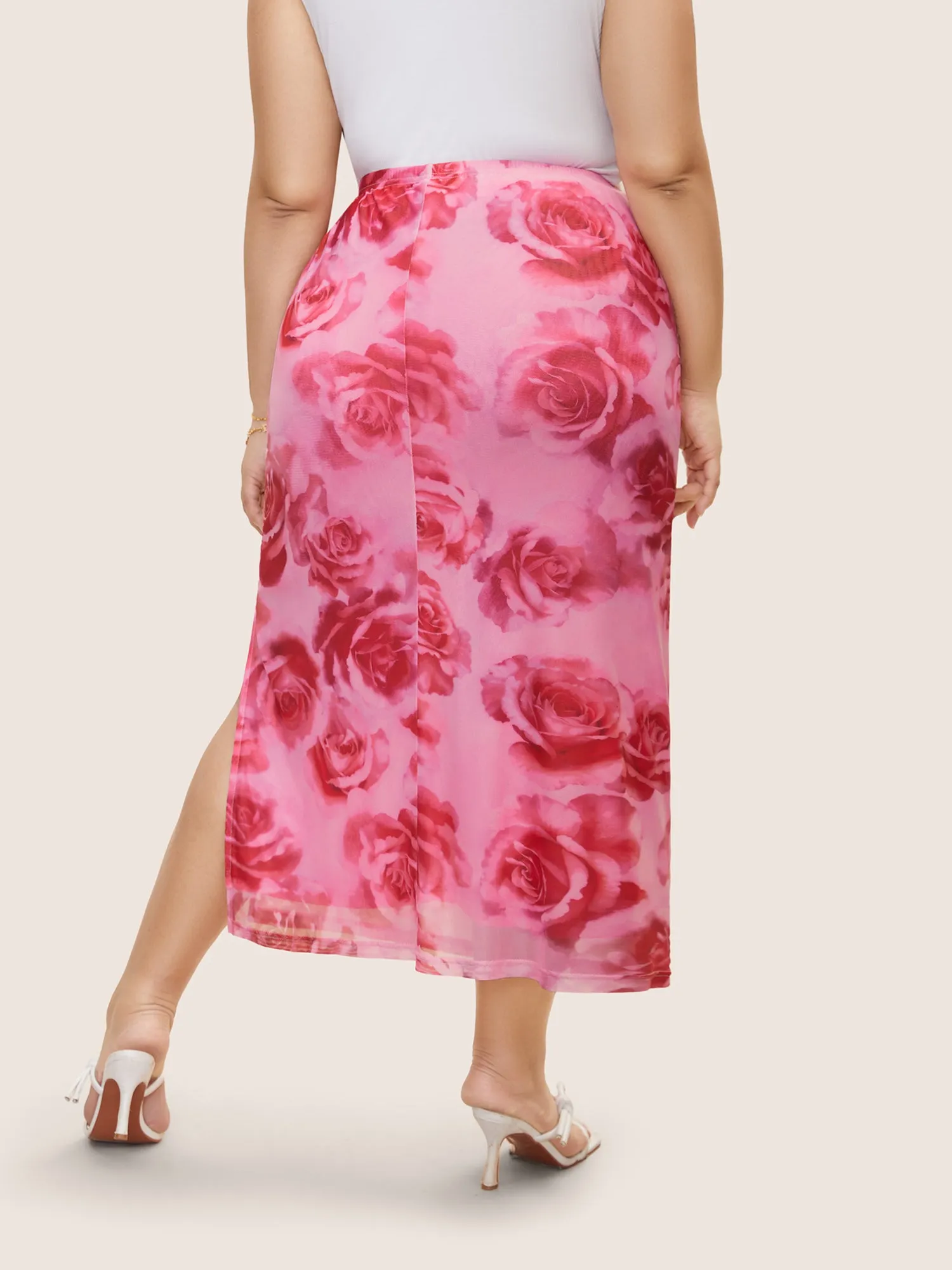 Floral Mesh Split Side Cropped Skirt sold by Bloomchic product image thumbnail 3
