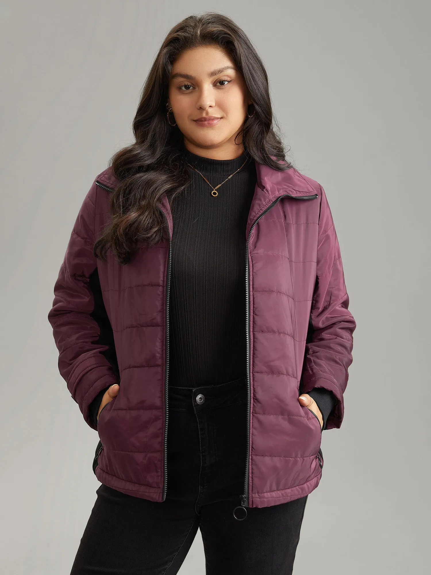 Solid Zipper Patchwork Padded Jacket sold by Bloomchic product image thumbnail 3