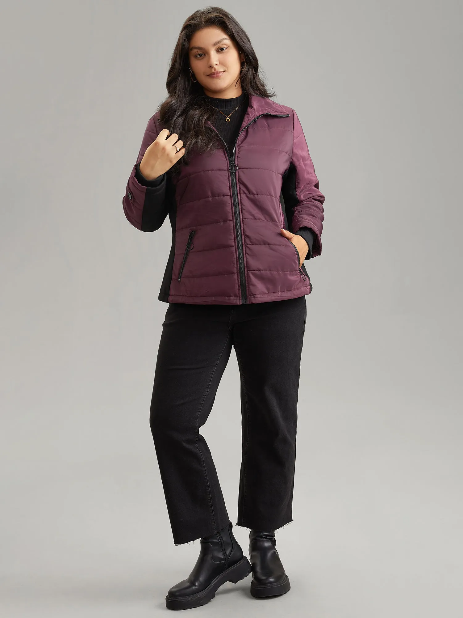 Solid Zipper Patchwork Padded Jacket sold by Bloomchic product image thumbnail 4