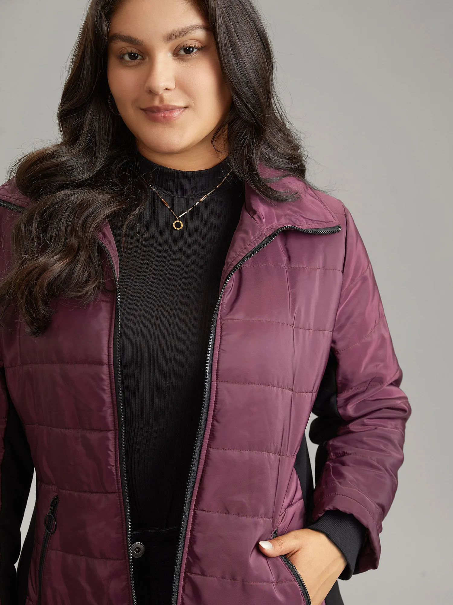 Solid Zipper Patchwork Padded Jacket sold by Bloomchic product image thumbnail 5