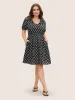 U Neck Geometric Tie Knot Puff Sleeve Dress sold by Bloomchic
