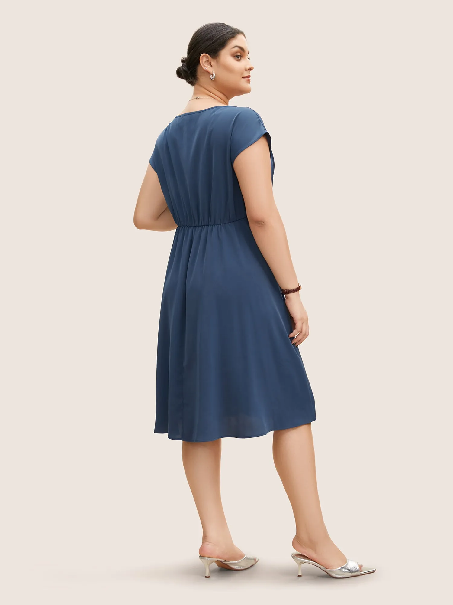 Round Neck Striped Tie Knot Cap Sleeve Dress sold by Bloomchic product image thumbnail 4