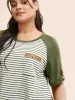Striped Contrast Patched Pocket Roll Raglan Sleeve T-shirt sold by Bloomchic