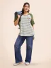 Striped Contrast Patched Pocket Roll Raglan Sleeve T-shirt sold by Bloomchic