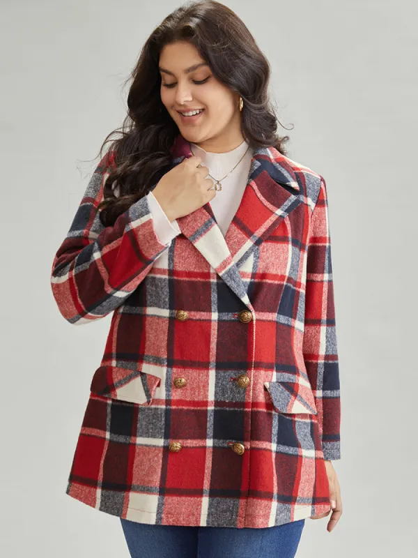 Plaid Double Breasted Lapel Collar Flap Pocket Coat sold by Bloomchic