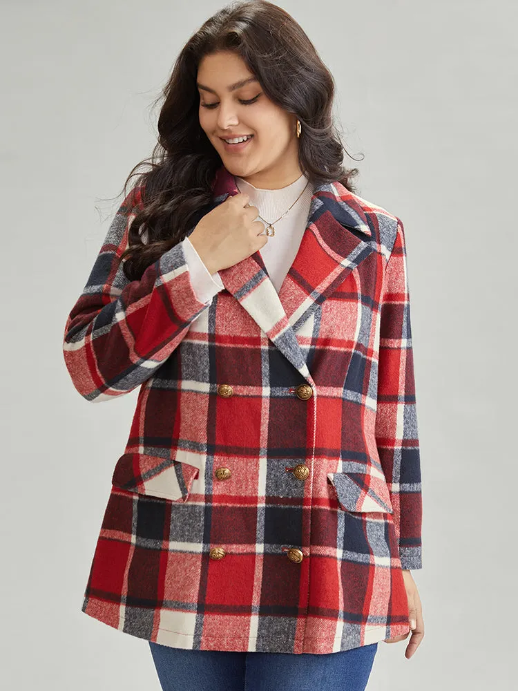 Plaid Double Breasted Lapel Collar Flap Pocket Coat sold by Bloomchic