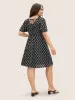 U Neck Geometric Tie Knot Puff Sleeve Dress sold by Bloomchic