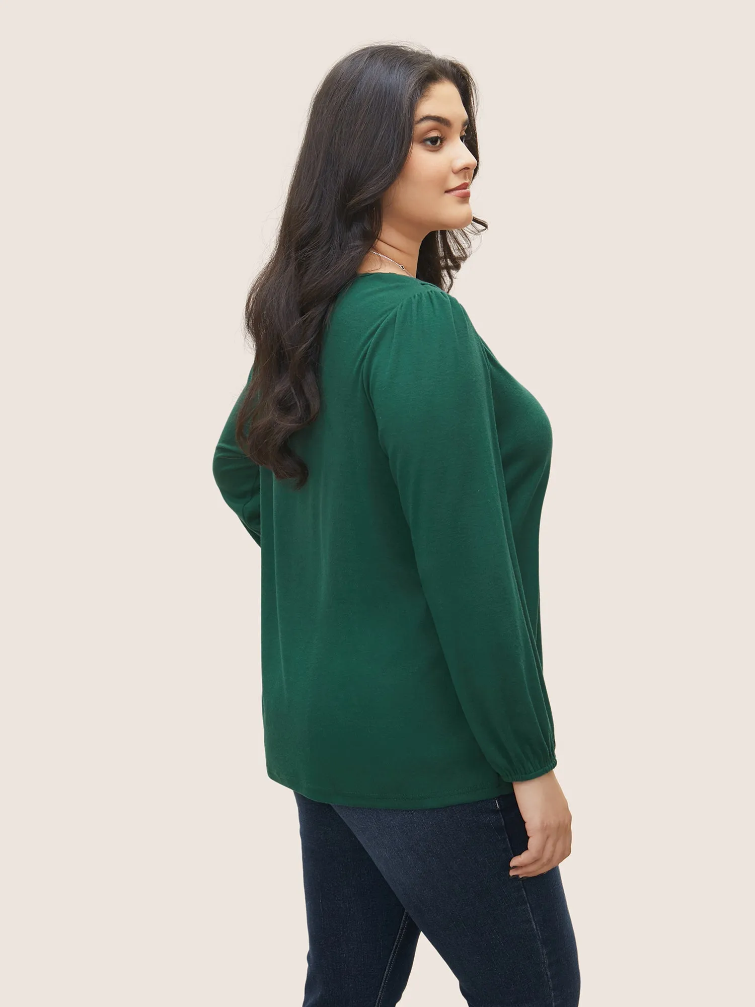 Elastic Cuffs Asymmetrical Neck Button Detail T-shirt sold by Bloomchic product image thumbnail 2